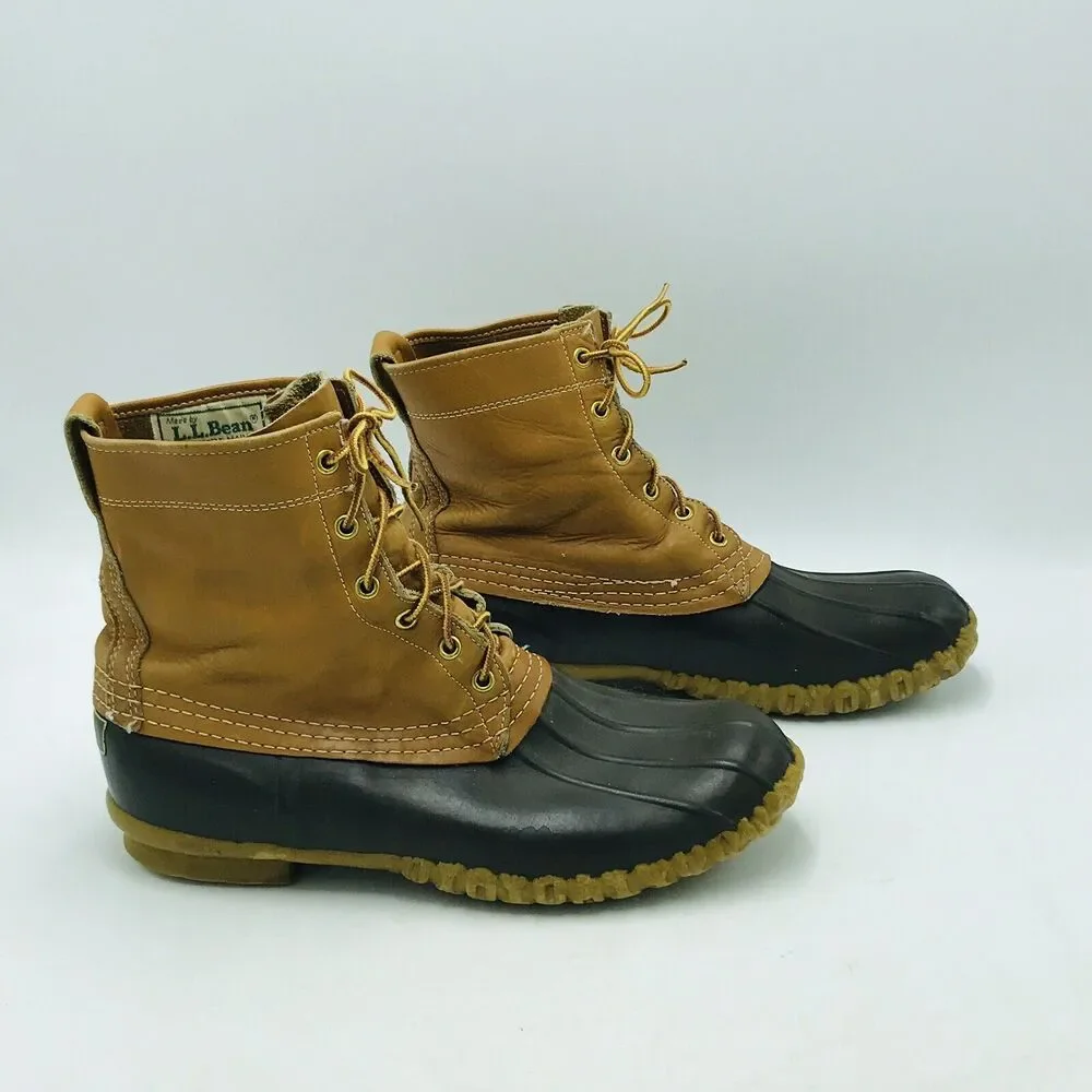 LL Bean Men's 10 Duck Boots Brown Leather Hunting Rain Made in USA Maine Vintage